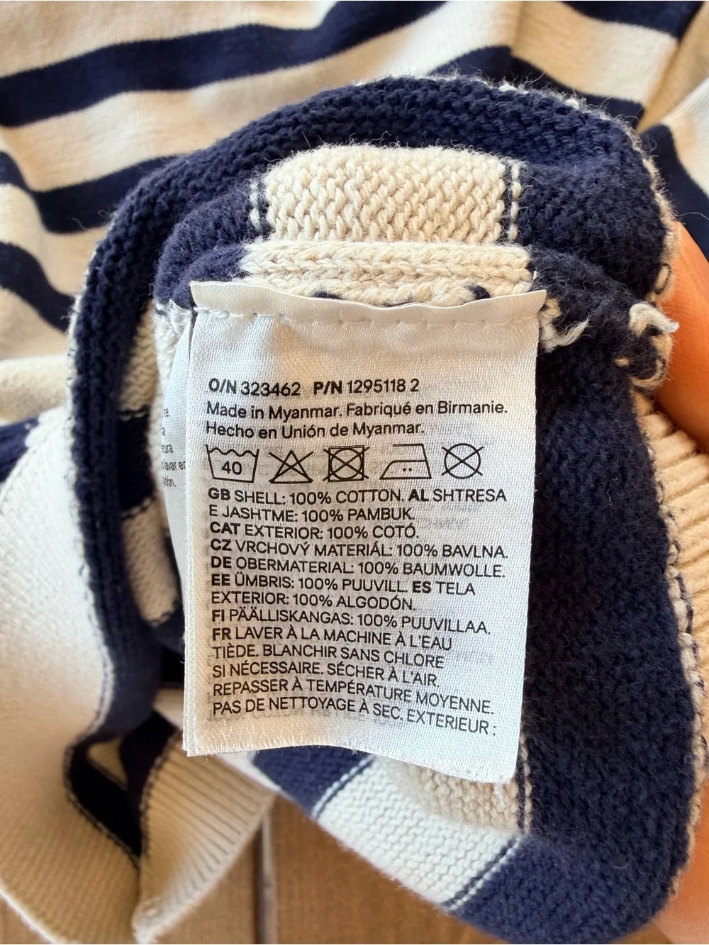 3/$25 H&M Kids Navy White Striped Cotton Pocket Sweater Size 6X/7